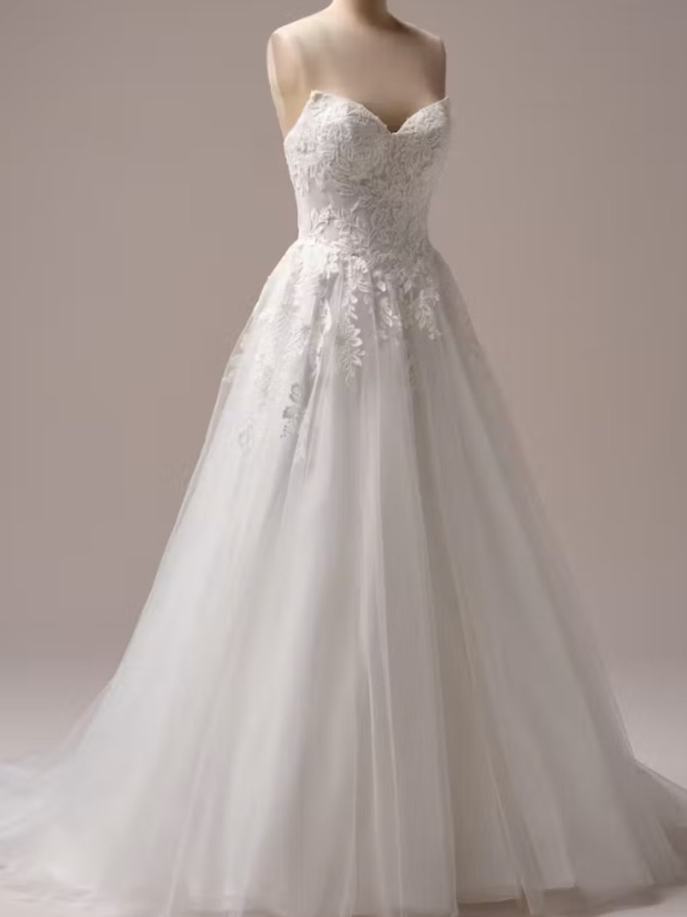 Maggie Sottero Strapless Cat Eye Lace Appliqué Ball Gown in White
